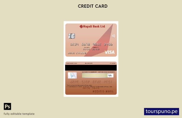 lista para imprimir plantilla de tarjeta visa bancaria Rupali de Bangladesh
